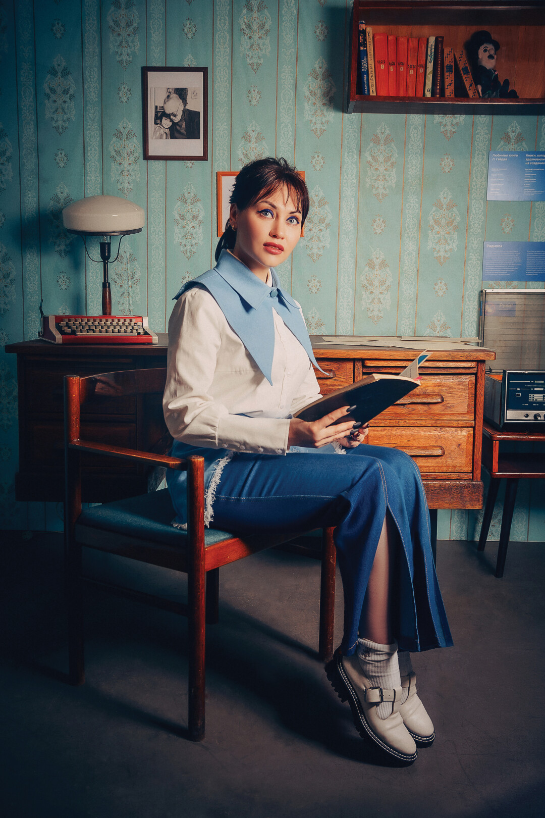 Рубаха, джинсовый воротник, баска, джинсы ANIBALAK