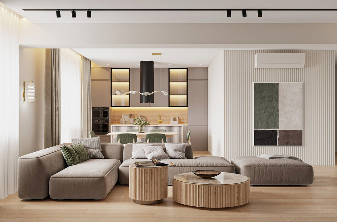 Светлый интерьер в природных оттенках наполняет дом свежестью и воздухом