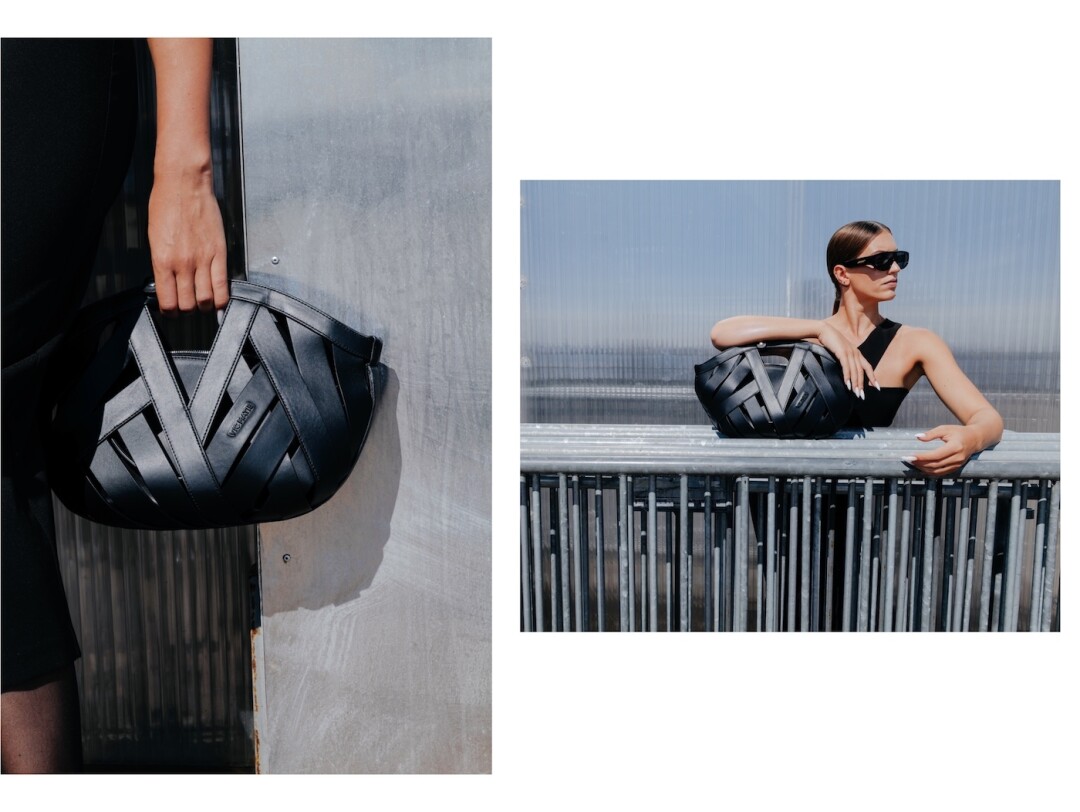 У Леры сумка из новой коллекции VIC MATIE’ с переплетенными полосками кожи и спрятанным внутри клатчем.