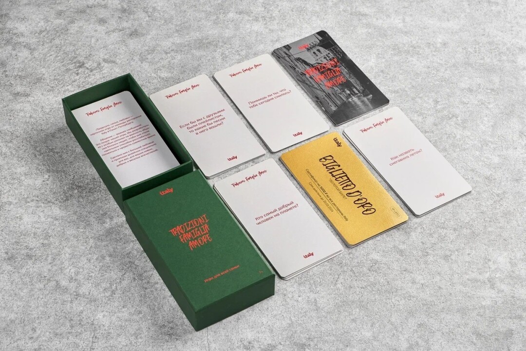 italy&co. Рестораны Italy подготовили карточную игру — отличная (и сразу применимая!) идея для подарка близким. Другие проекты группы тоже сделали