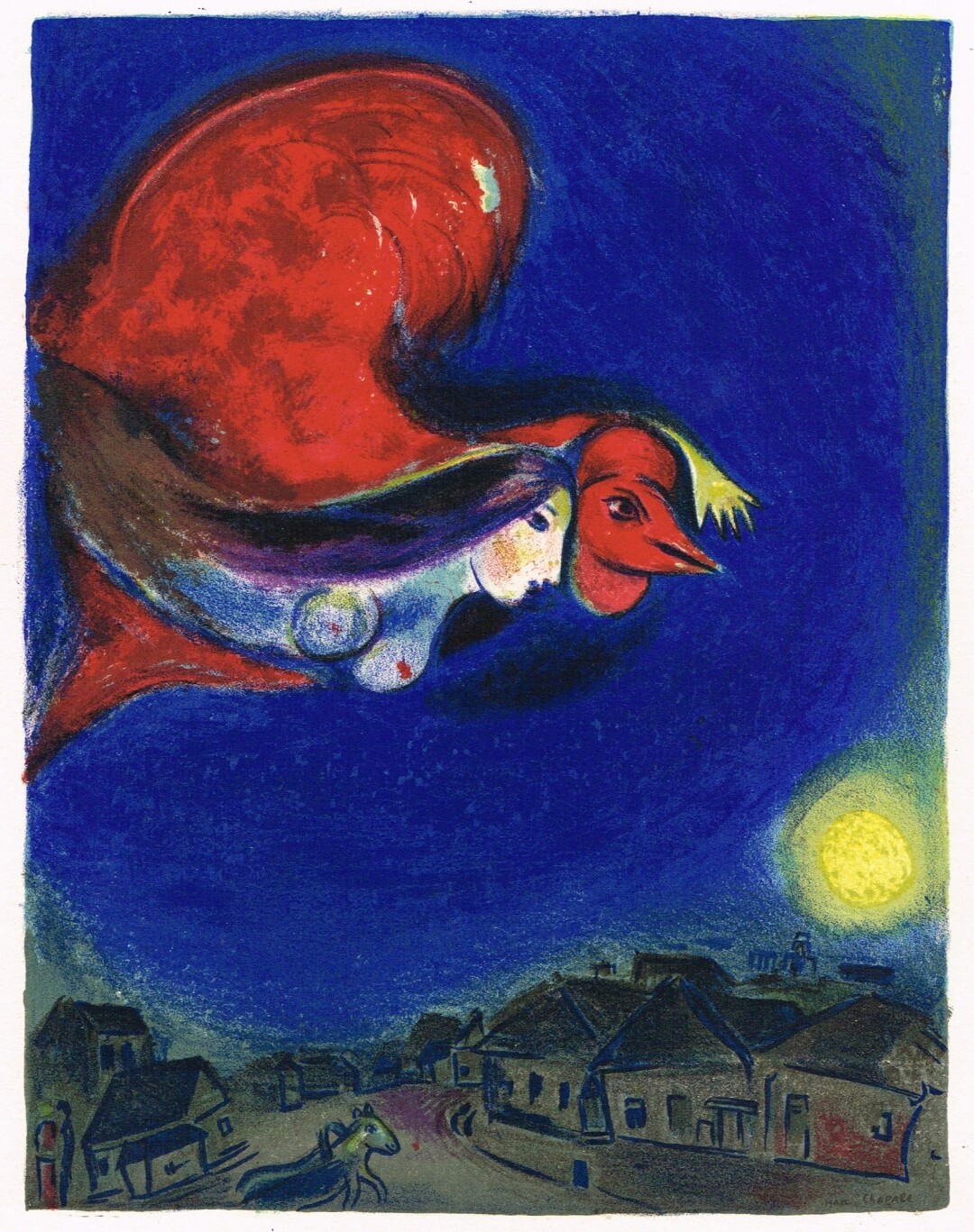 Марк Шагал. Деревня ночью. Из цикла "За зеркалом". Литография. Изд. Maeght, 1950.