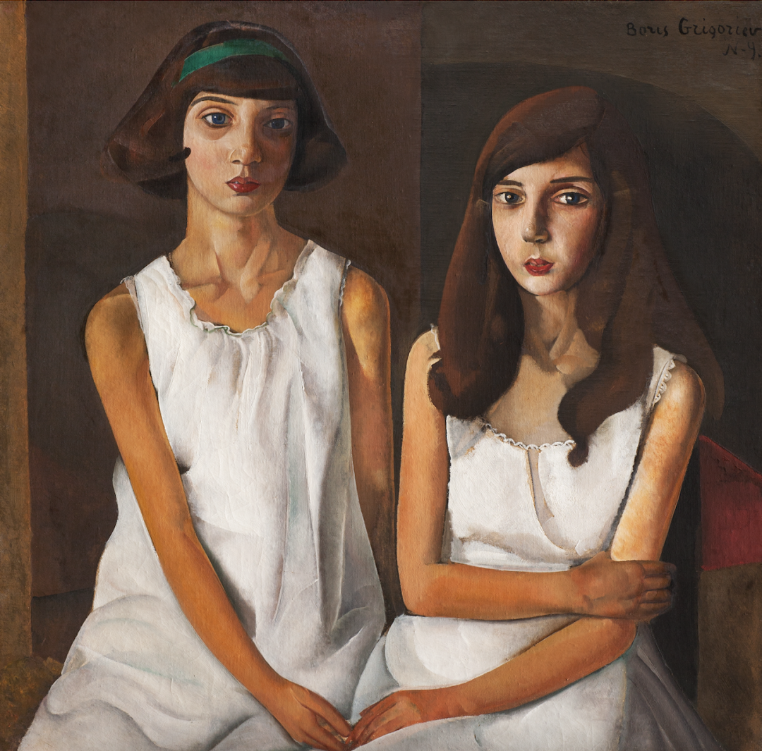 Борис Григорьев, "Близнецы (портрет Катрин и Мэри Кейн)". 1923 год. Холст, темпера, масло. Собрание А. Дадиани