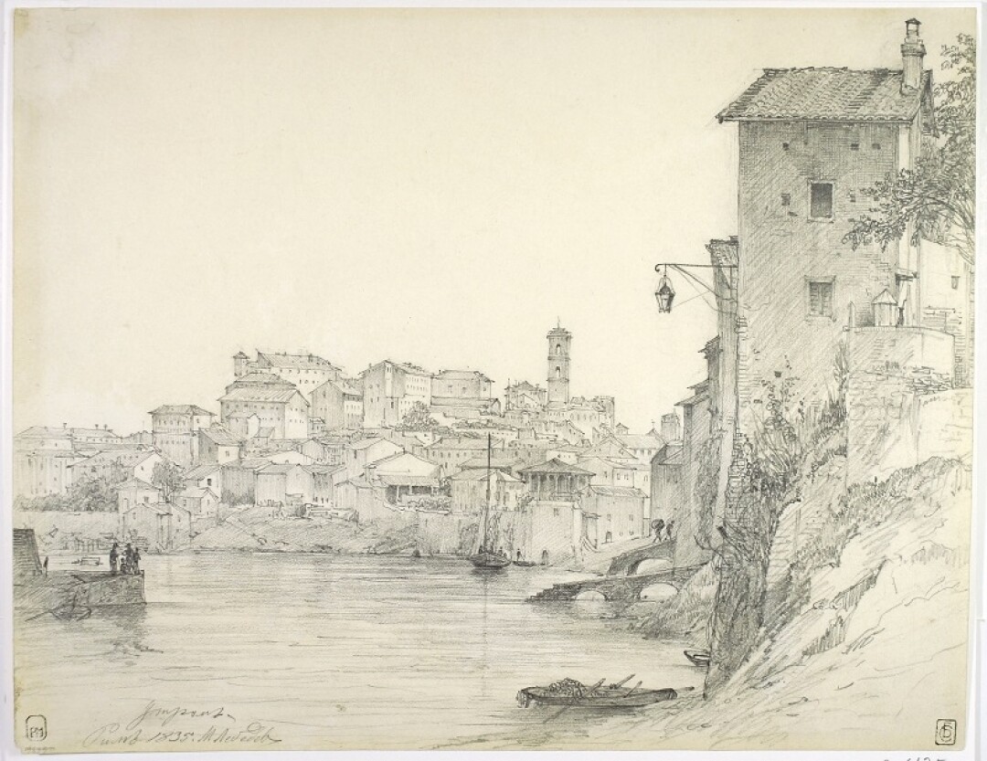 Михаил Лебедев, "Римский пейзаж". 1835 год. Бумага, графитный карандаш