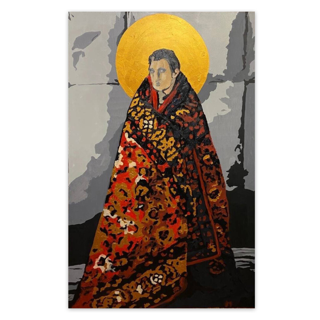 Дима Свет, «‎Икона стиля»‎ Масло, акрил, лак, 120х81см, 2023 г. Уроженец Тольятти начал рисовать со школы: сначала в тетрадках, потом в альбомах для