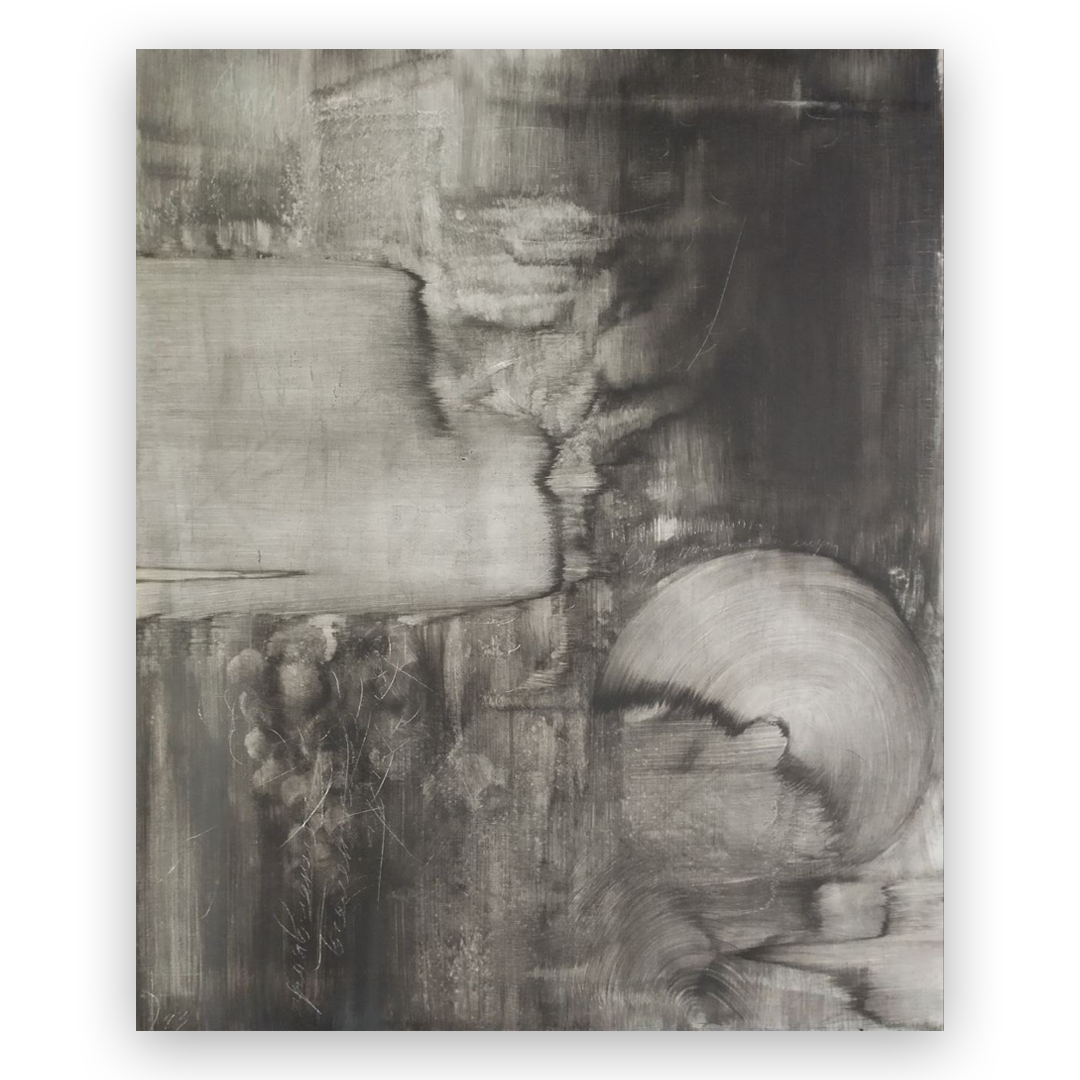 Дина Богусонова, «‎Проявление святого кубка»‎ Холст, графит, уголь, 85х70 см, 2023 г. Живописец, график и эмальер с 2007 года принимает участие в