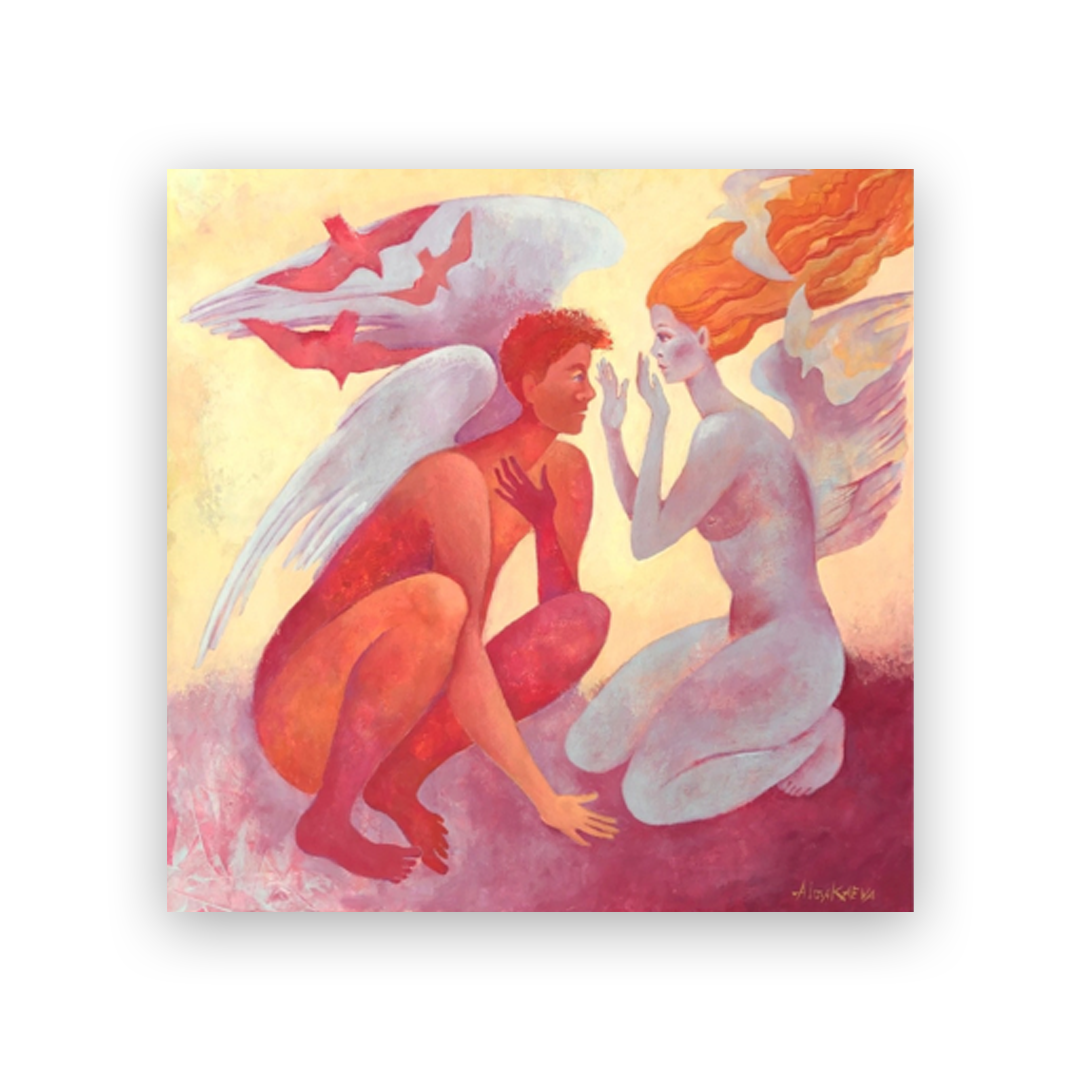 Елена Алмакеева, «Ты удивишься, когда узнаешь» Бумага, акрил, цветной карандаш, 50х50 см, 2023 г. С 2017 года Елена экспериментировала в поисках