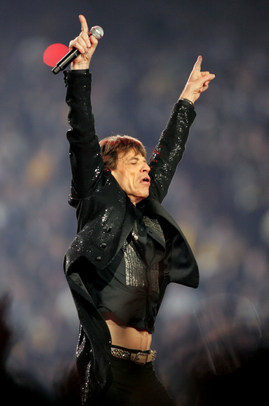 Мик Джаггер на Super Bowl XL Halftime Show в Детройте, штат Мичиган. 2006 год