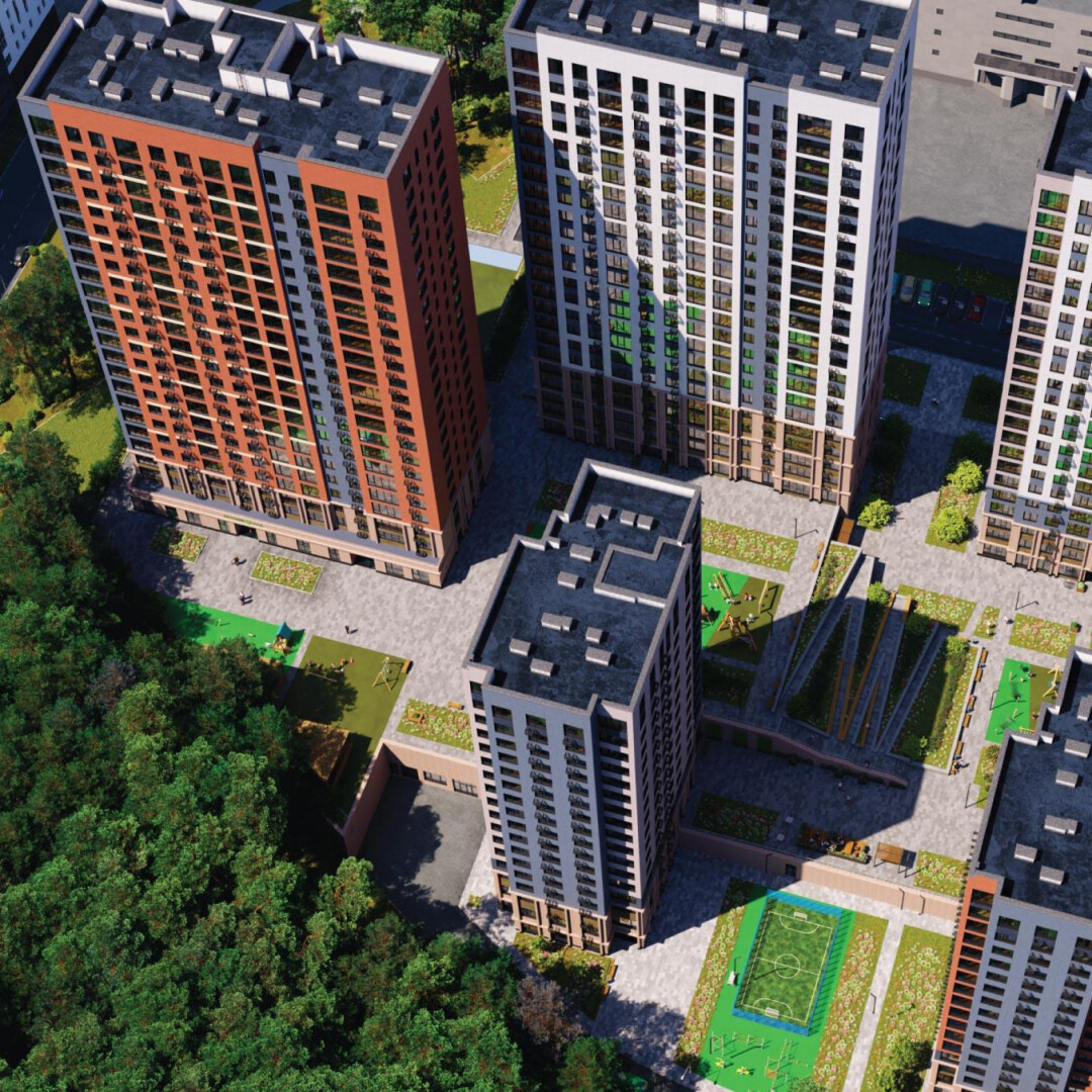 Благоустроенный двор с детскими и спортивными площадками