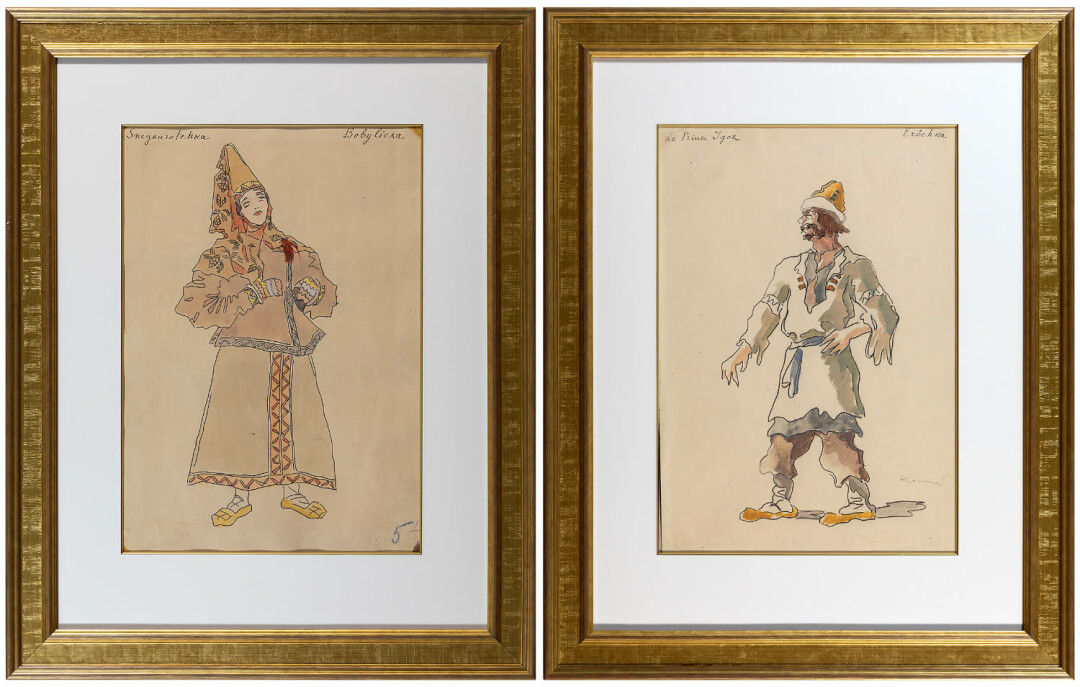 Константин Коровин, Два рисунка театральных костюмов для постановки оперы «Снегурочка» и оперы «Князь Игорь», 1928 год
