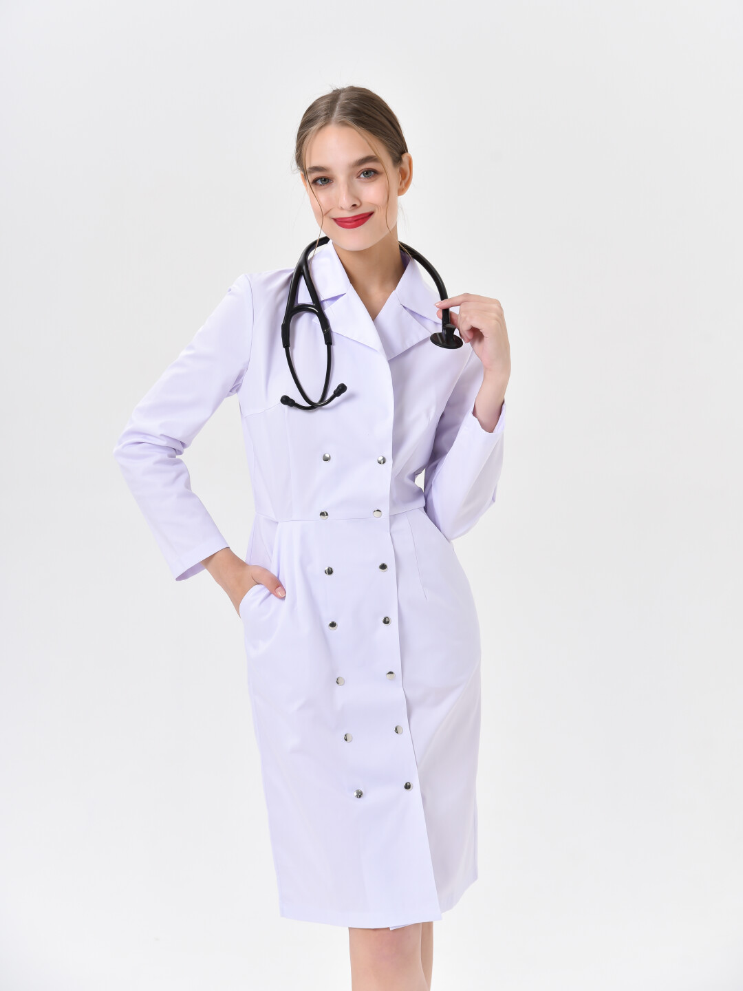 Медицинский халат с английским воротником с длинным рукавом, 5390 рублей