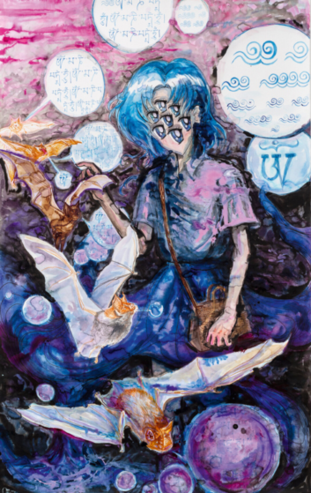 «Семиглазка. Парадный портрет». Бумага, тушь, перо, акриловые чернила, чернильный карандаш, акварель. 2023