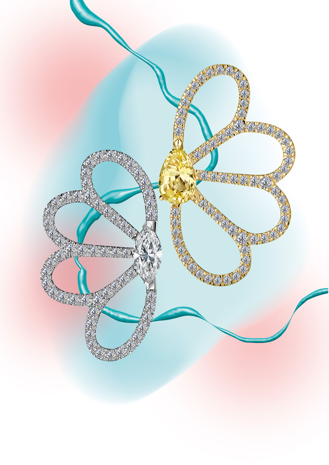 Брошь из белого золота ALROSA, 1 290 500 руб. Брошь из желтого золота ALROSA, 1 562 500 руб.