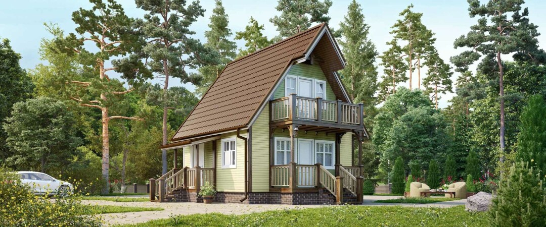 Дом с мансардой, двумя спальнями, кухней-гостиной и санузлом