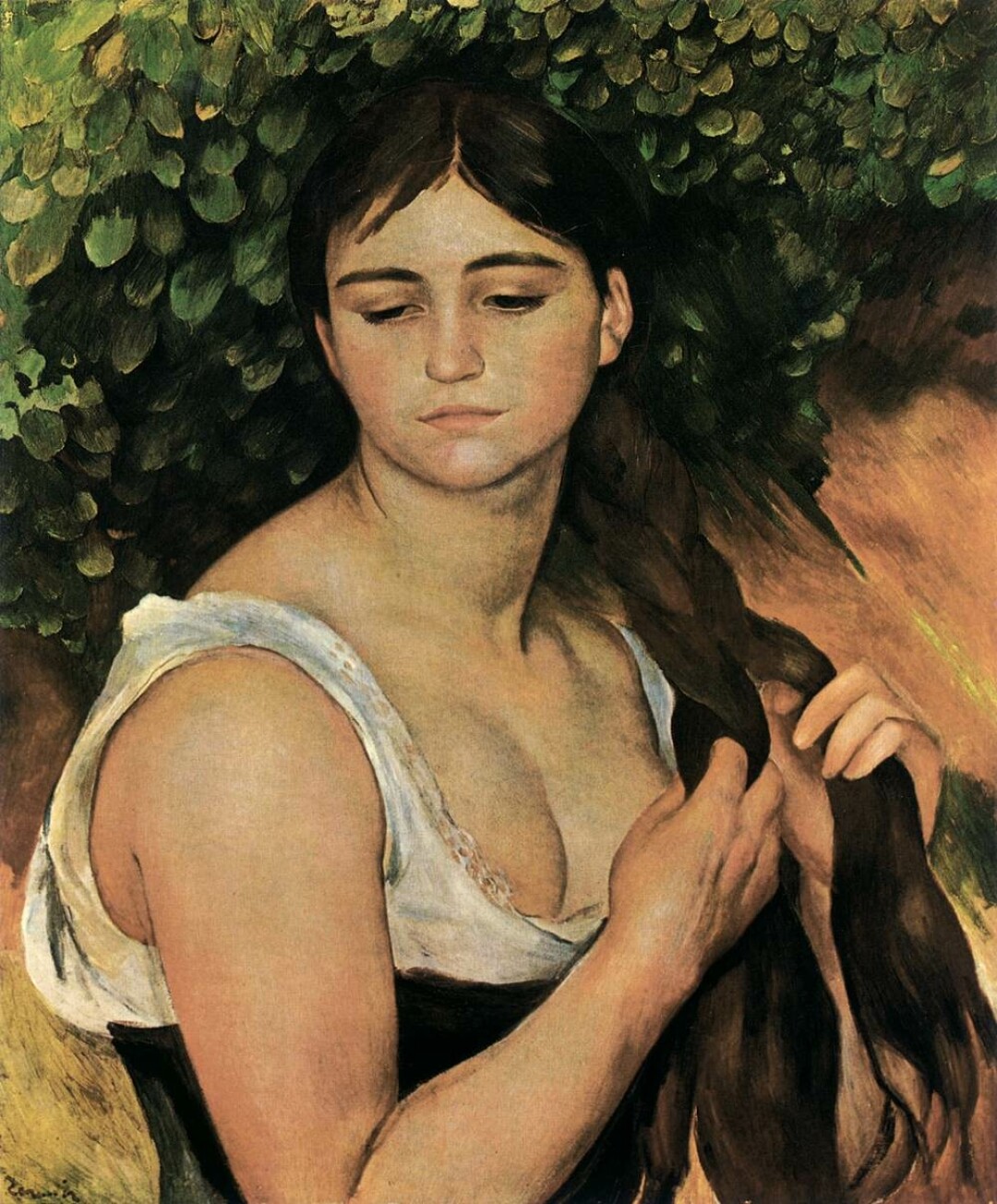 Пьер Огюст Ренуар. Девушка, расчесывающая косу. 1885 Портрет Сюзанны Валадон