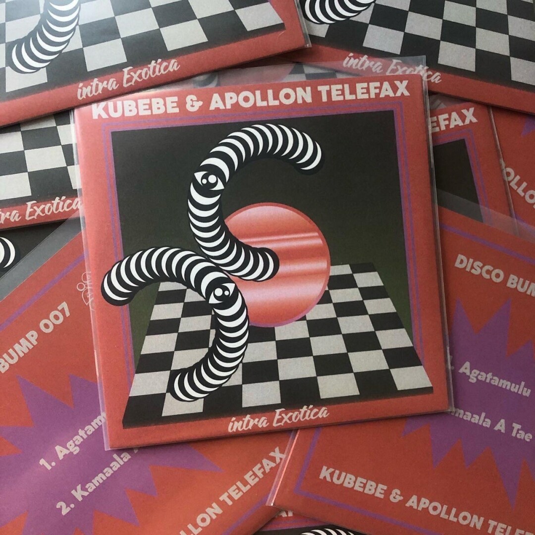 Виниловая обложка музыкального релиза Kubebe & Apollon Telefax, который вышел на российском лейбле Disco Bump