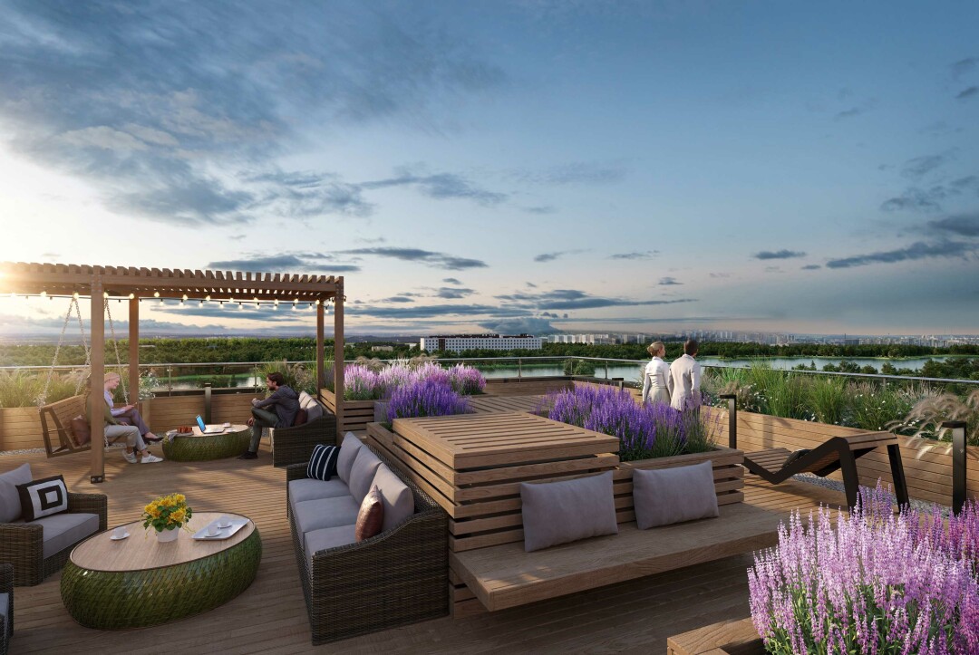 Зоны отдыха на крыше в ЖК «Прайм Приморский»