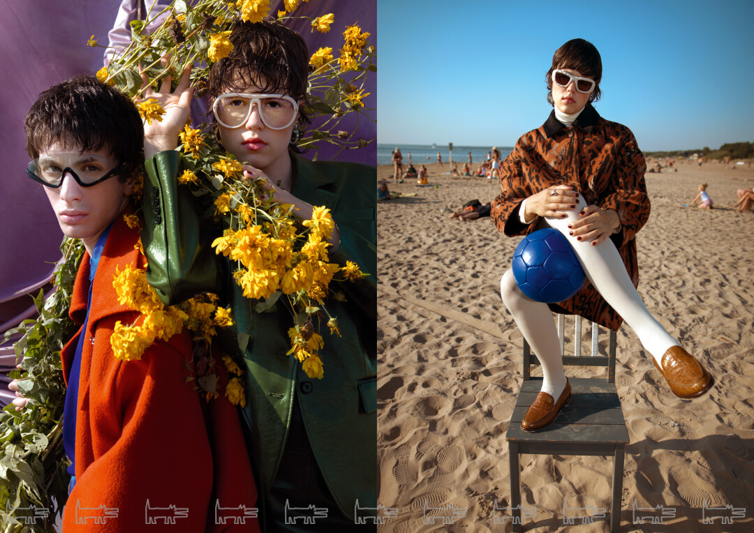 На Марке: пальто USHATAVA, шорты ROGOV, рубашка и сапоги VIVA VOX, оправа GUCCI (Optics Gallery), справа — тренч VIVA VOX На Марии: слева — кольца и