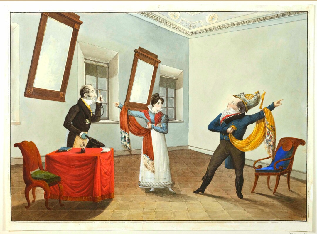 Неизвестный художник, «Урок крепостной актрисы», начало XIX века Бумага, акварель