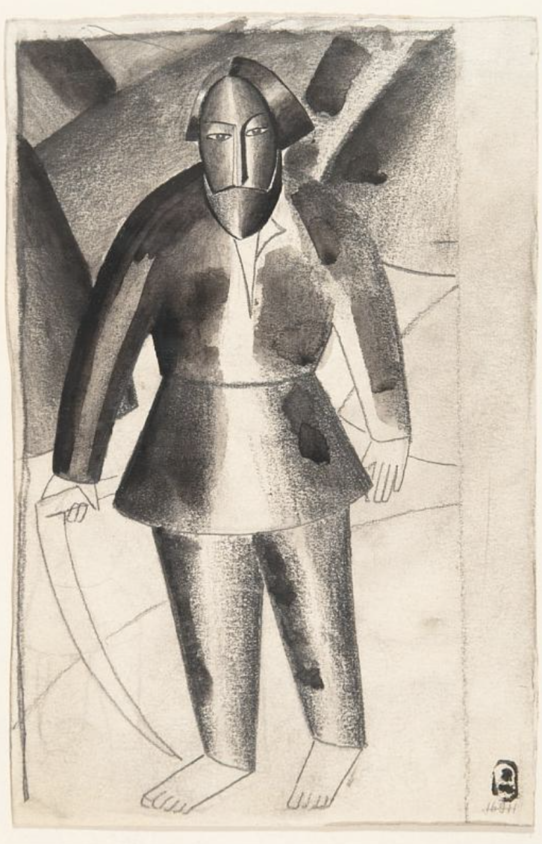 К.С. Малевич, "Косарь". 1912. Бумага, карандаш графитный, тушь