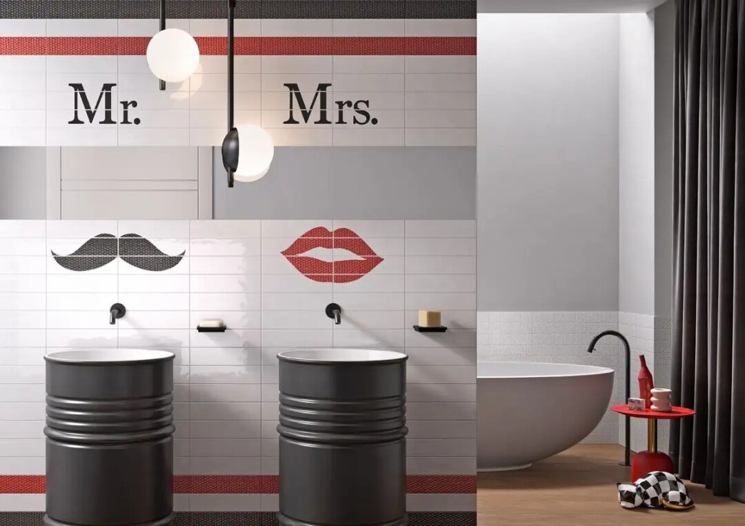 Плитка Bardelli и Marazzi group, керамогранит на полу Kytahya, раковины Kerasan, ванна Kolpasan, смеситель Boheme