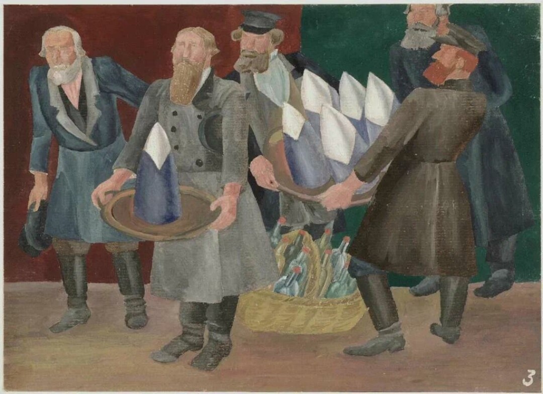 Дмитриев В. Эскиз мизансцены к постановке "Ревизор". Купцы, 1926 год