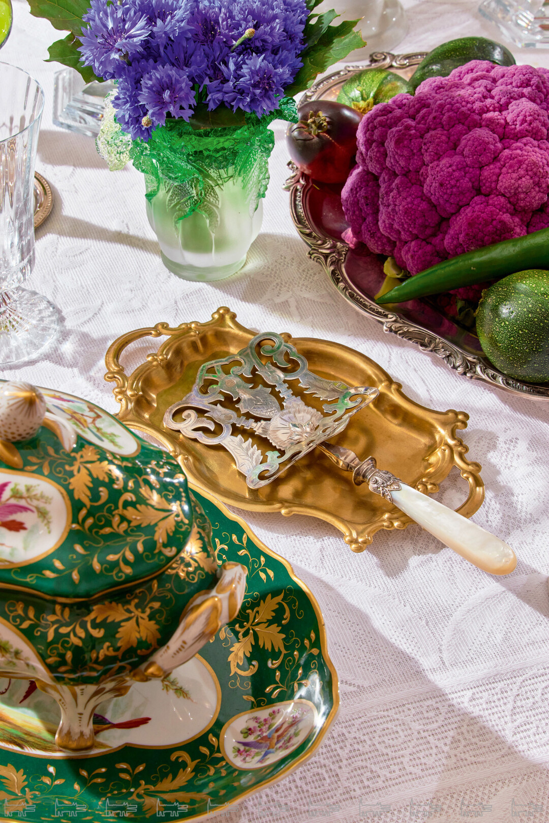 Лопаточка для спаржи из серебра и перламутра