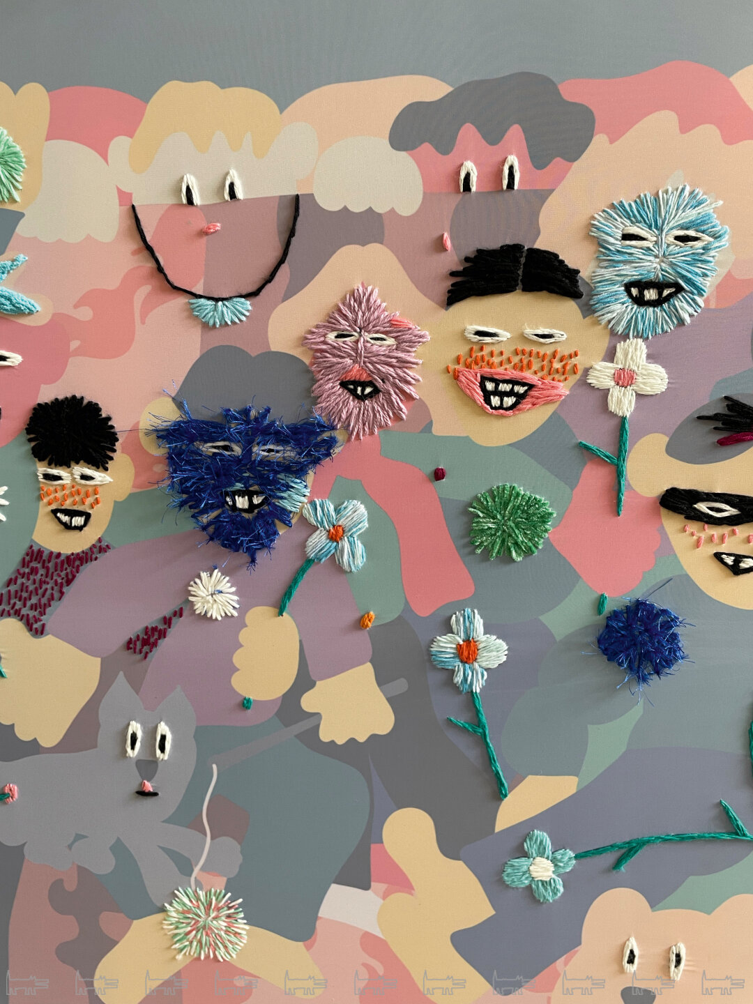 Рома Peeks. «Дети и коты». Вышивка и печать. 2024