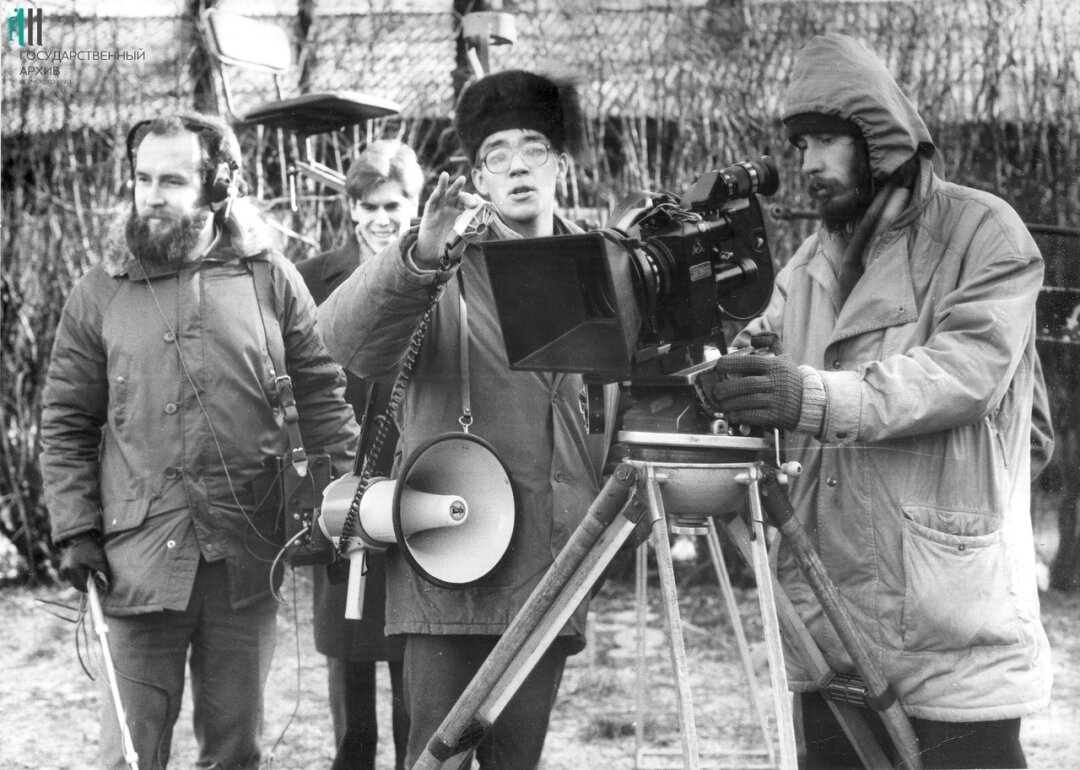 Владимир Соколов, Андрей Кыласов, Александр Гусев во время съемки фильма «Проклятие воздуха», 1991 год