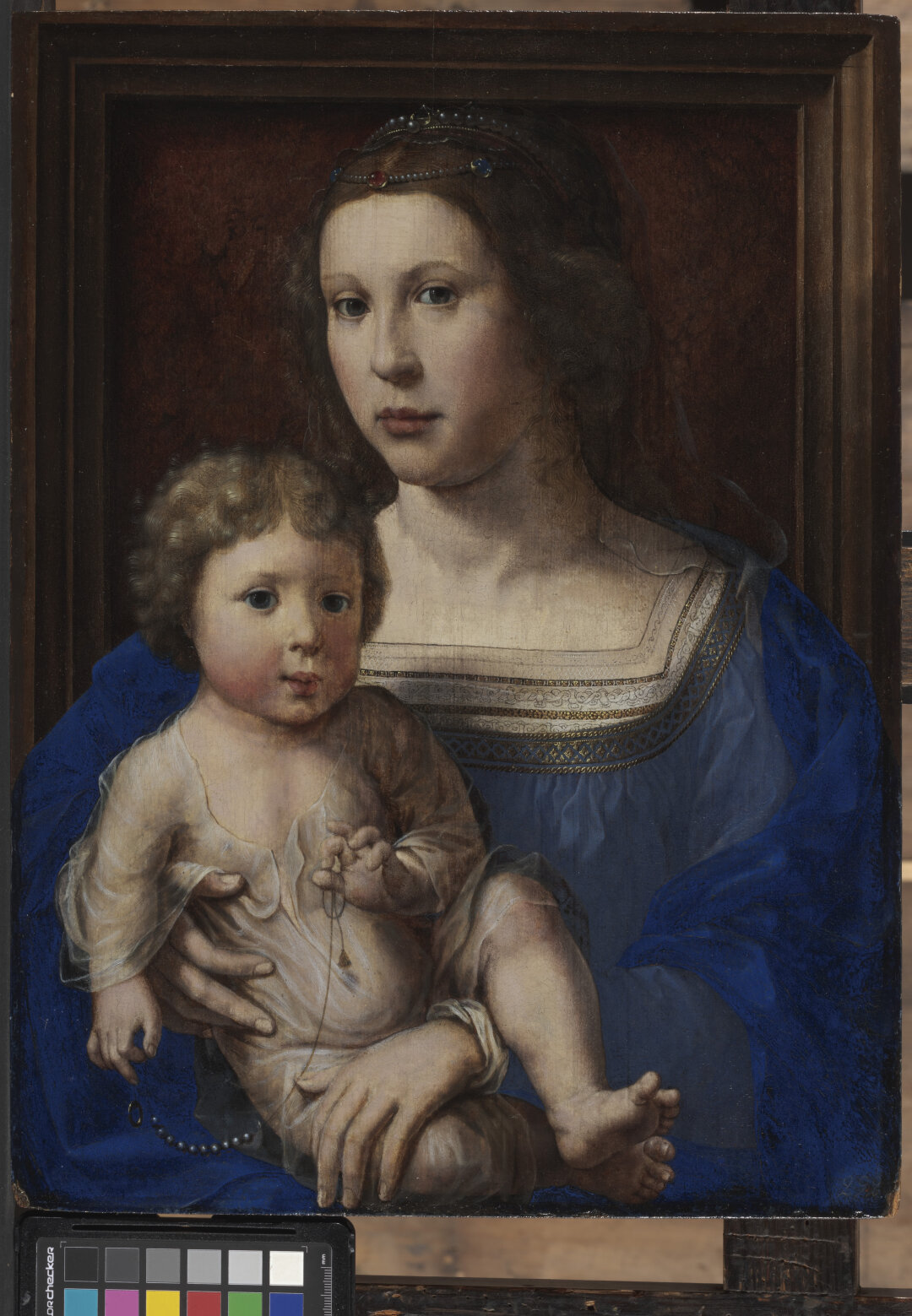 Ян Госсарт (Мабюзе). Мадонна с Младенцем. Нидерланды. XVI век. Дерево, масло. Картина после реставрации. Общий вид. Государственный Эрмитаж.