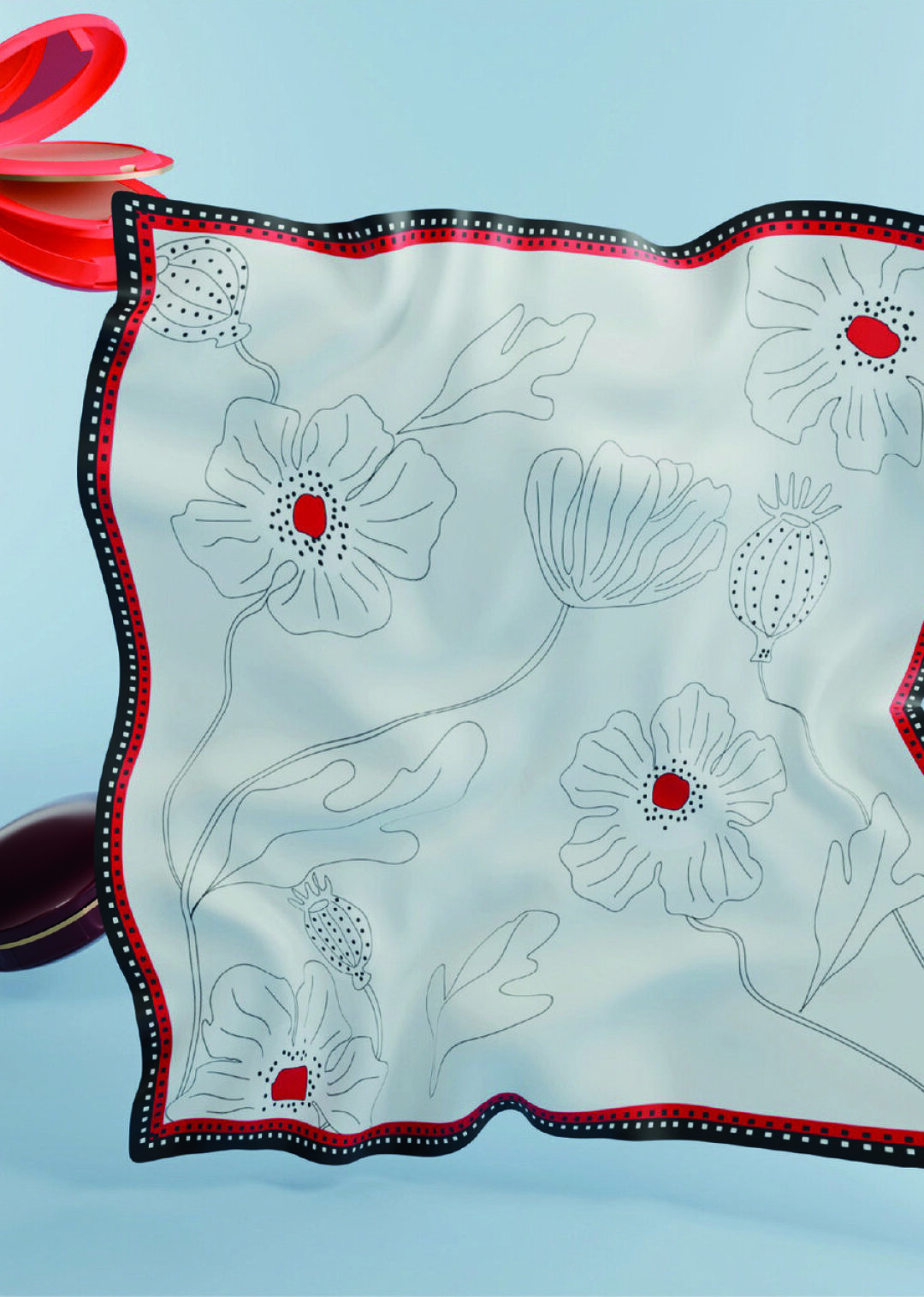 Шелковый платок Татьяны Жилинской: принт повторяет гравировку на Мушечнице, созданной ювелиром Иеремией Позье из коллекции Эрмитажа