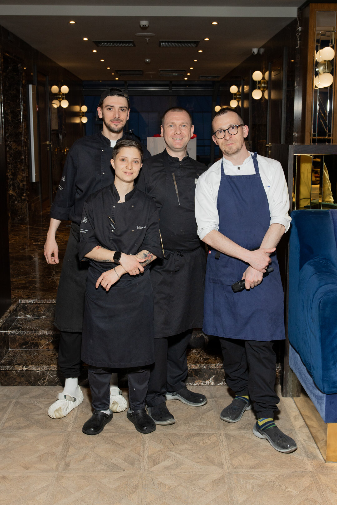 Бренд-шеф Николай Хвалынский, шеф-повар Даниил Котов и команда ресторана Bellevue