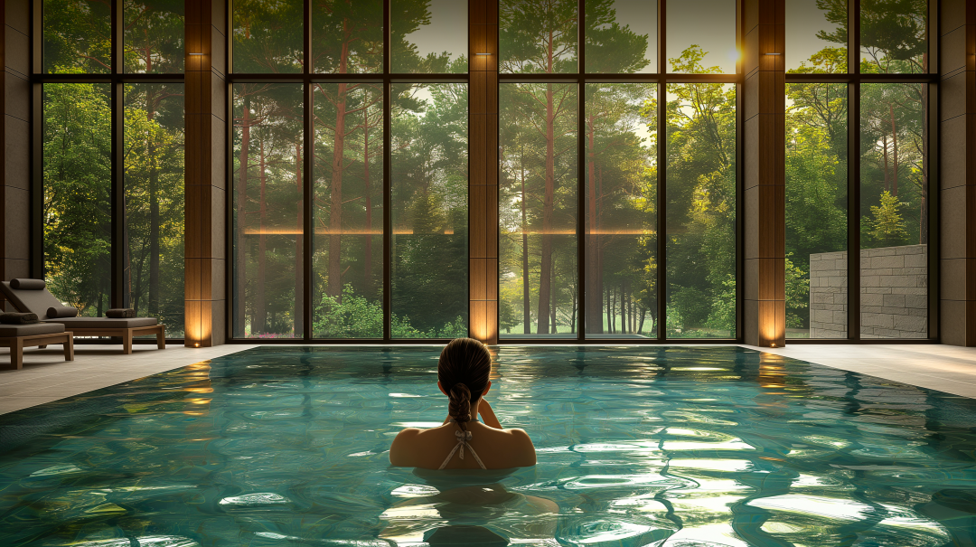 Комплекс Saan: бассейн с панорамными окнами и видом на Удельный парк