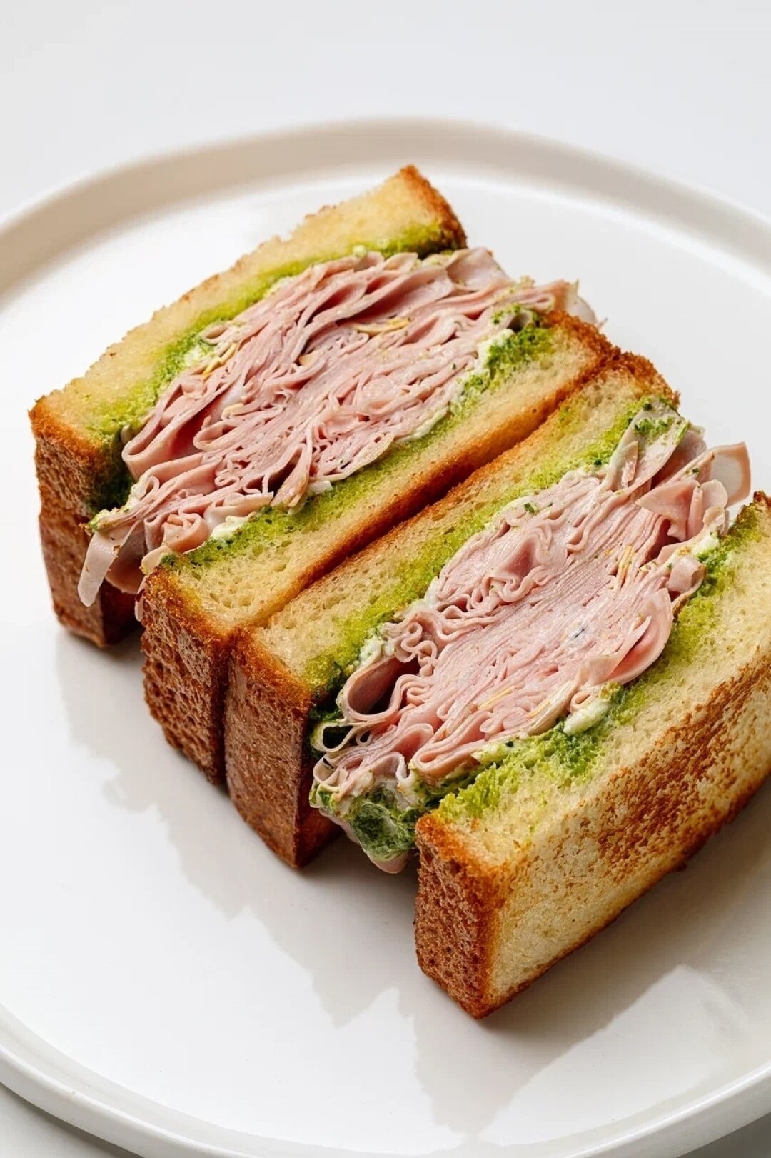 Сендвич с мортаделлой, страчателлой и соусом песто из трав
 Сендвич с мортаделлой, страчателлой и соусом песто из трав