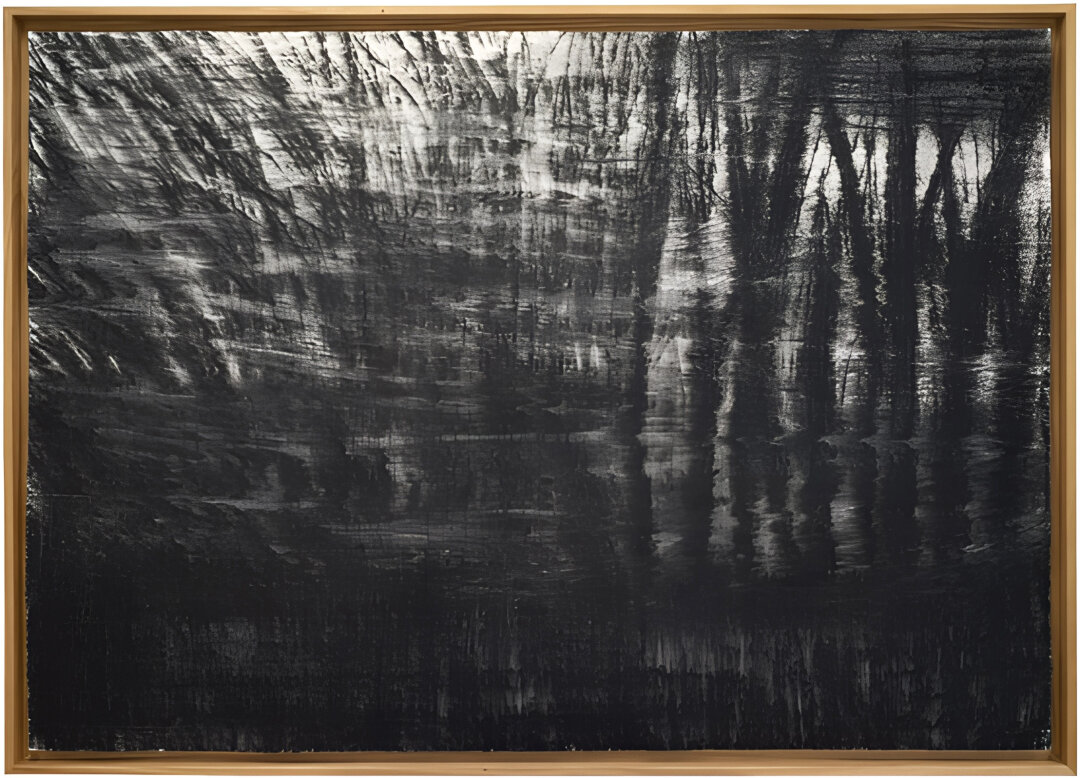 Владимир Чернышев. «Без названия». Из серии «Красная река». Бумага, воск, сажа. 102×144 см. 2023