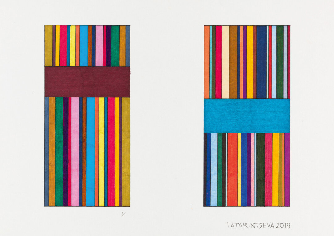 Ольга Татаринцева. Эскиз «Линия звука, Filipp Glass, The Photographer». Бумага, фломастеры, шариковая ручка. 21 × 29,7 см. 2020