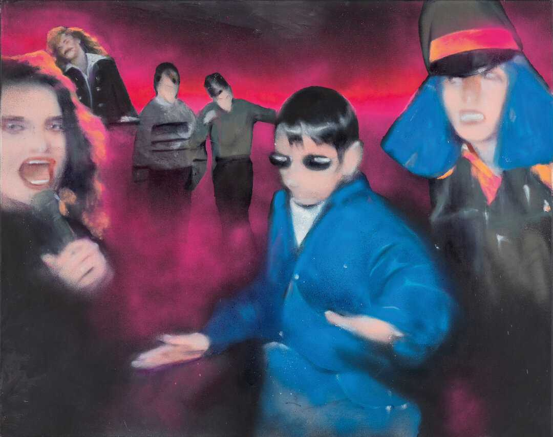 Саша Кокачева. «Дельфин и русалка». Холст, масляная пастель, аэрозоль. 80×100 см. 2023