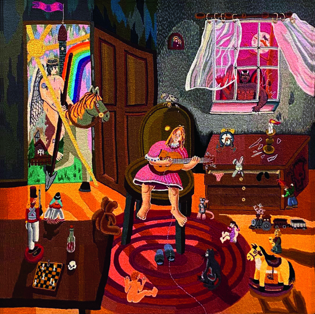 Сема Bomse. «Девушка с гитарой». Вышивка. 2025