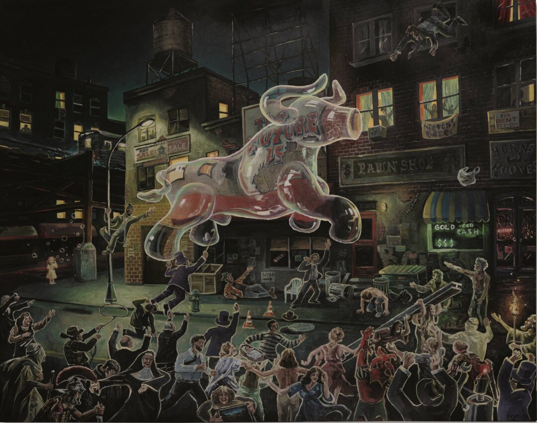 Evsti Bomse. «Поклонение мыльному пузырю». Холст, масло. 2025