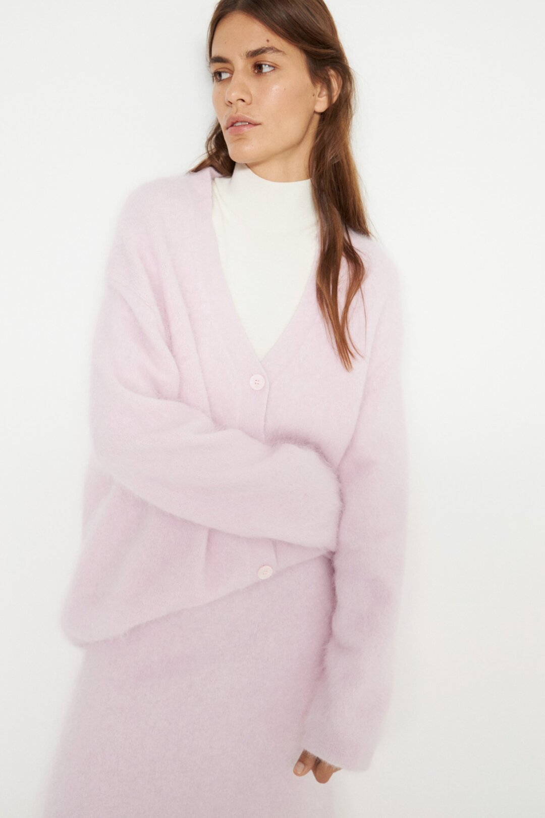 Объемный кардиган и юбка из ангорской шерсти, LIME