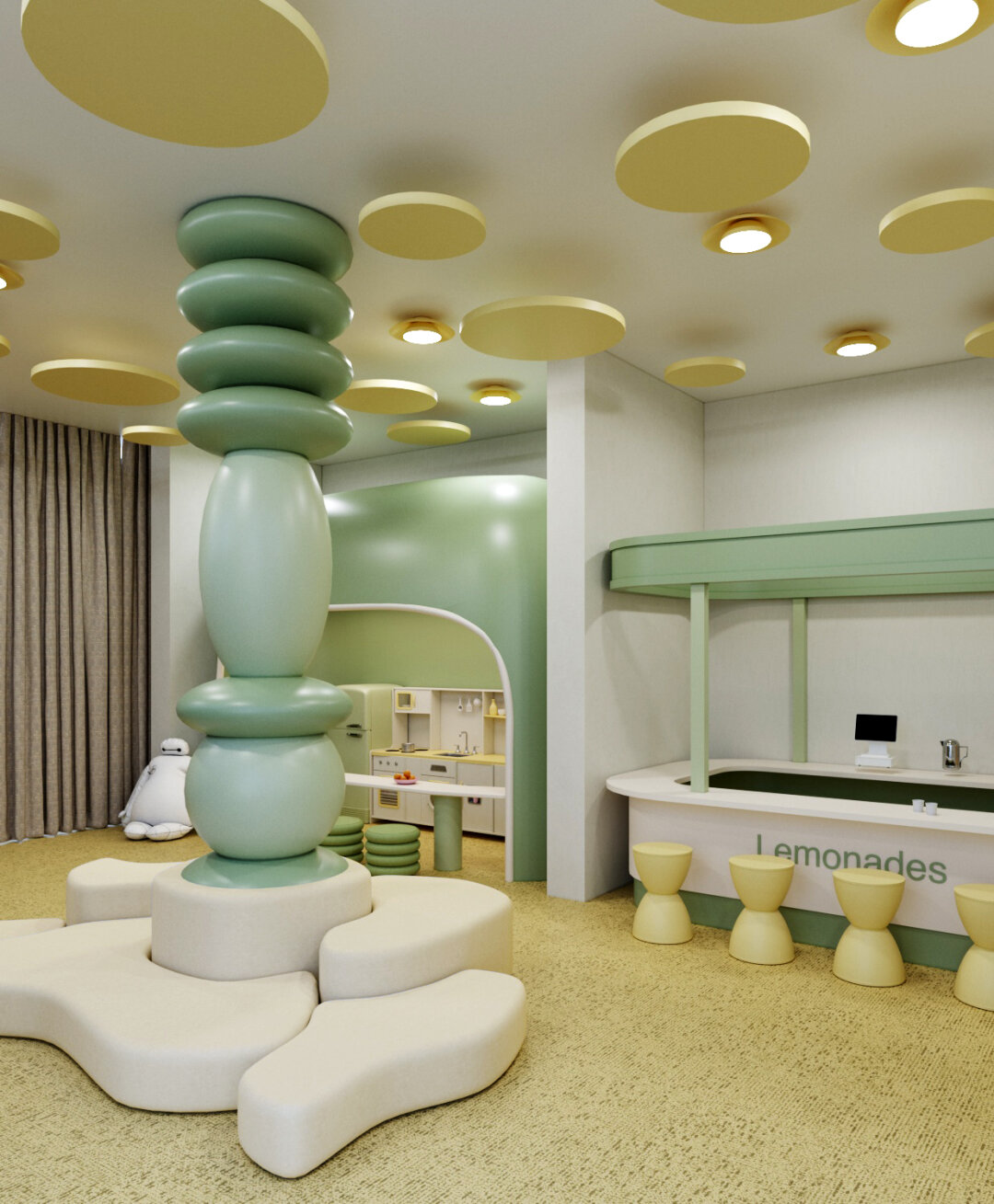 Детская игровая в Соседском центре отделена от кардиозоны прозрачной перегородкой, так что мамы и папы смогут приглядывать за малышом во время своих