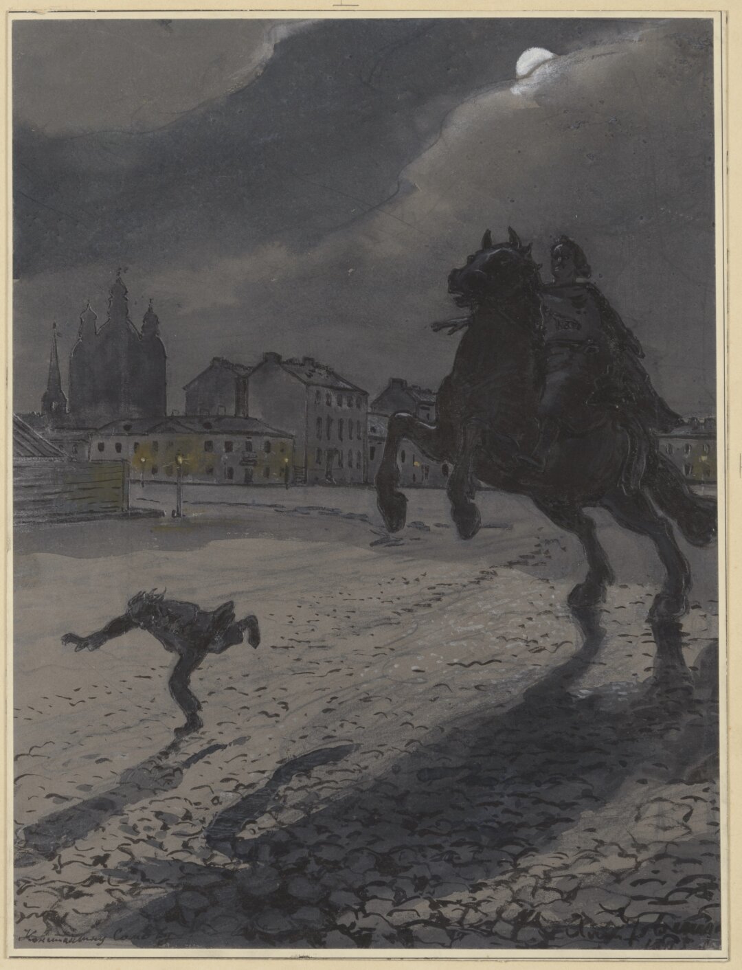 Александр Бенуа, "Вариант фронтисписа к поэме Александра Пушкина "Медный всадник"", 1905. Собрание семьи Куниных.