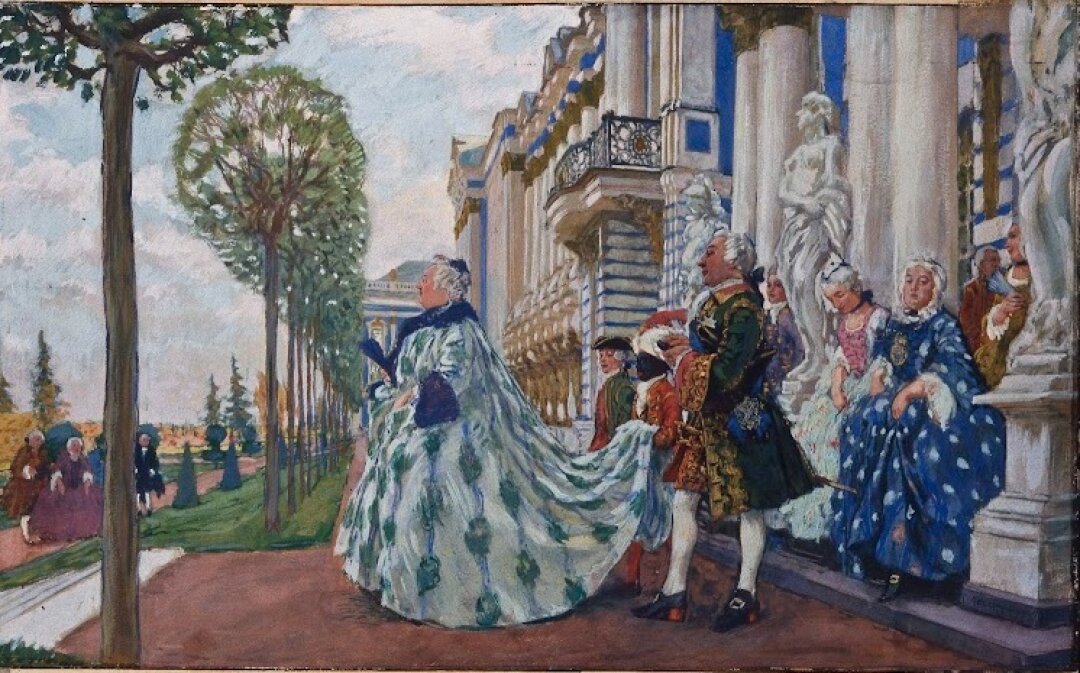 Евгений Лансере, "Прогулка императрицы Елизаветы Петровны", 1905 год