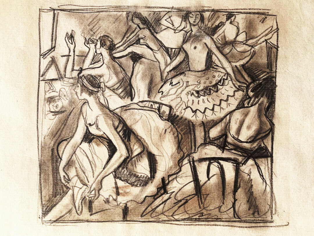 Есть и тяжелый люкс — эскиз к картине «Балетная уборная (Большие балерины)» Зинаиды Серебряковой.