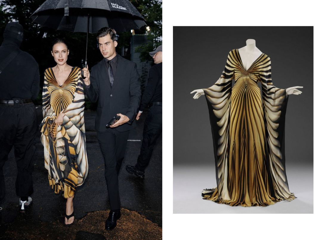 Ксения Шипилова Инфлюенсер Ксения Шипилова вышла в культовом платье-бабочке Roberto Cavalli с рукавами до пола: капсула с его изображением была