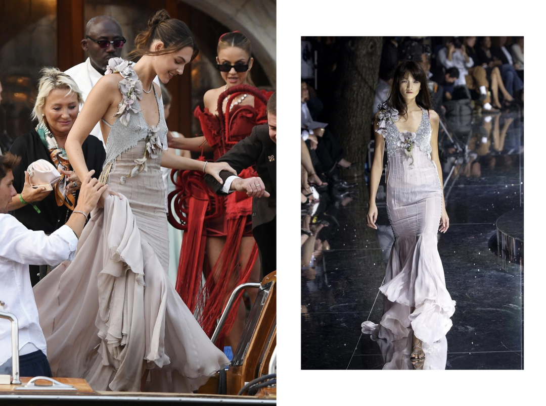 Виттория Черетти Лук Dolce & Gabbana сезона весна-лето 2004 из коллекции Галины на свадьбе Лорен Санчес и Джеффа Безоса в Венеции выгуливала топ