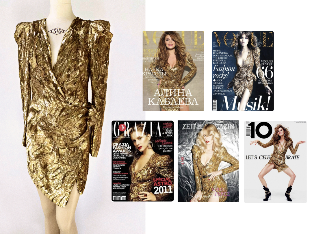Платье — рекордсмен обложек Золотое платье Balmain сезона осень-зима 2010 Кристофера Декарнена примеряли Алина Кабаева и Клаудия Шиффер, Наталья