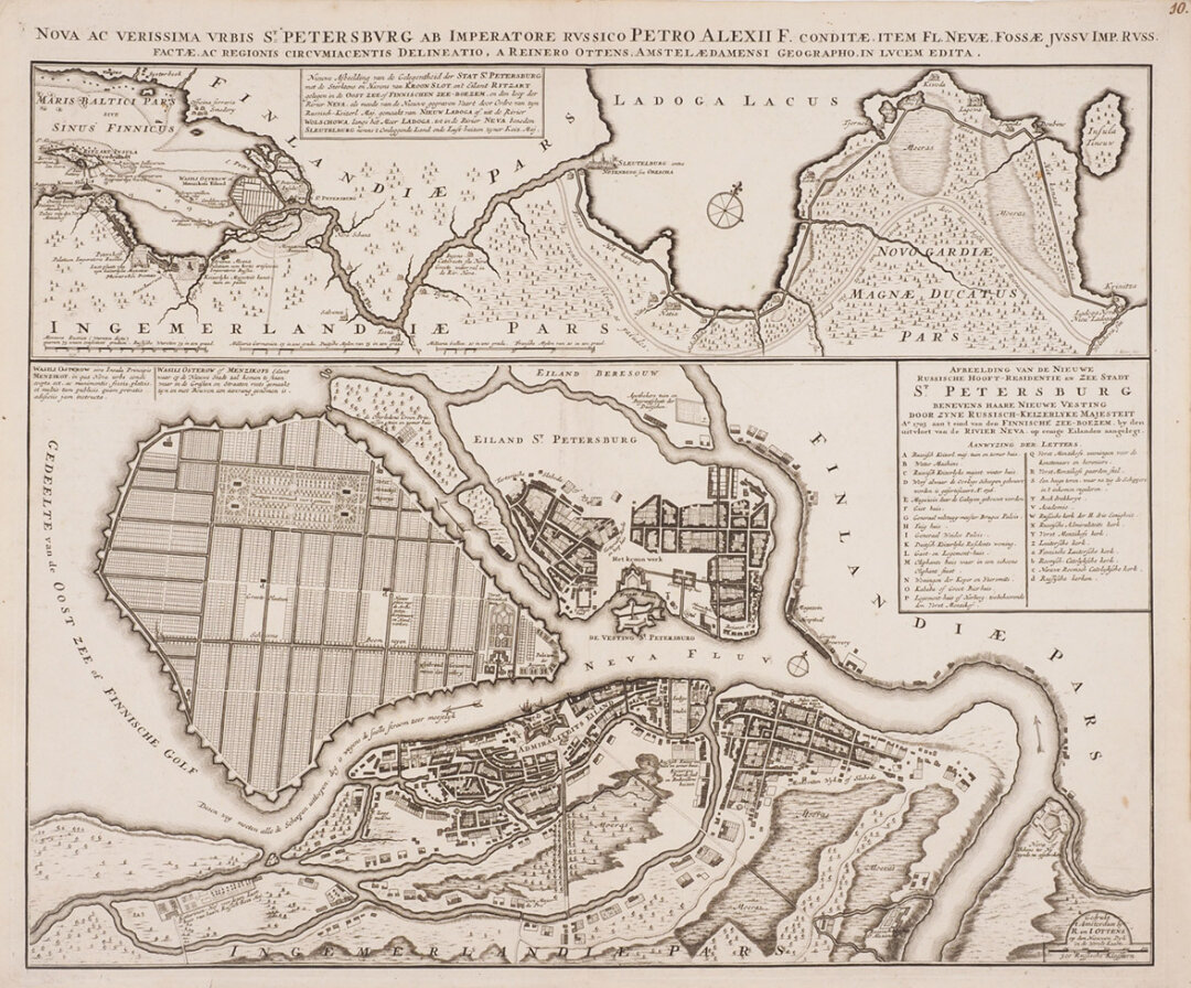 Маттеус Зойтер и Робер Оттенс. Новое и точное изображение города Санкт-Петербурга, созданного императором Петром Алексеевичем в устье реки Невы