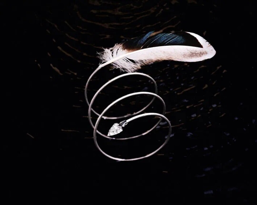 Самое удивительное ноу-хау российских огранщиков — бриллиант «стрела» в Posié — закрепили в браслете на предплечье вместе с настоящим пером