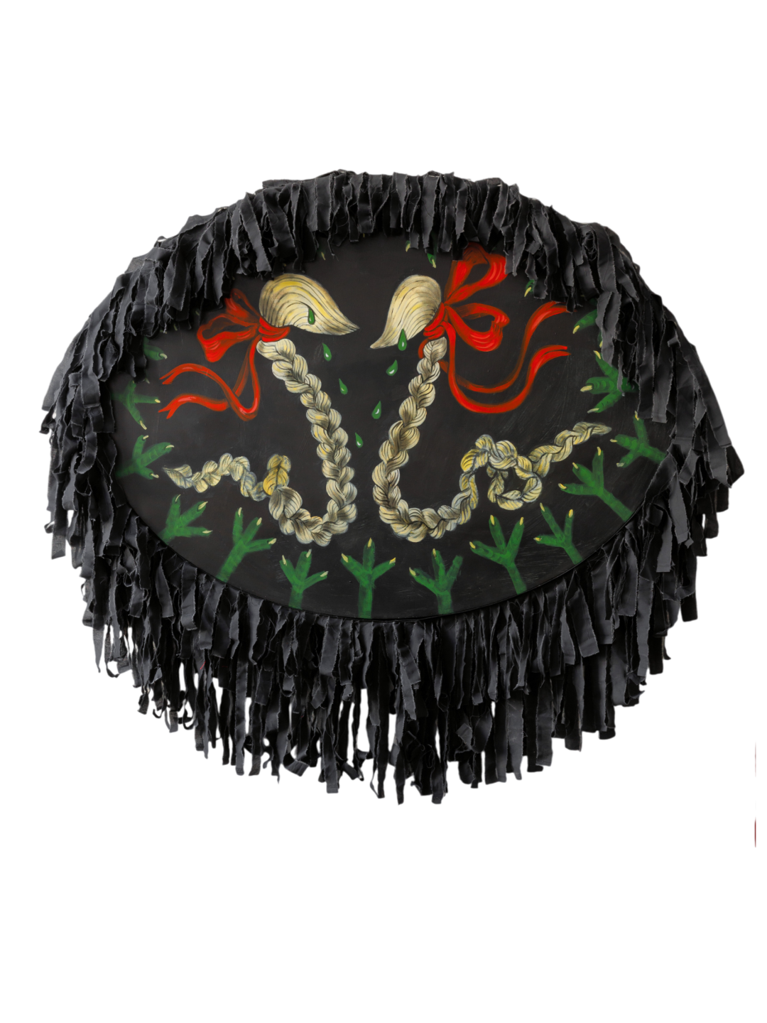 Ульяна Подкорытова. «Бубен». Из проекта «Быстрая жизнь — медленный мир». 128×130 см. Холст, акрил, текстиль. 2022. Частная коллекция