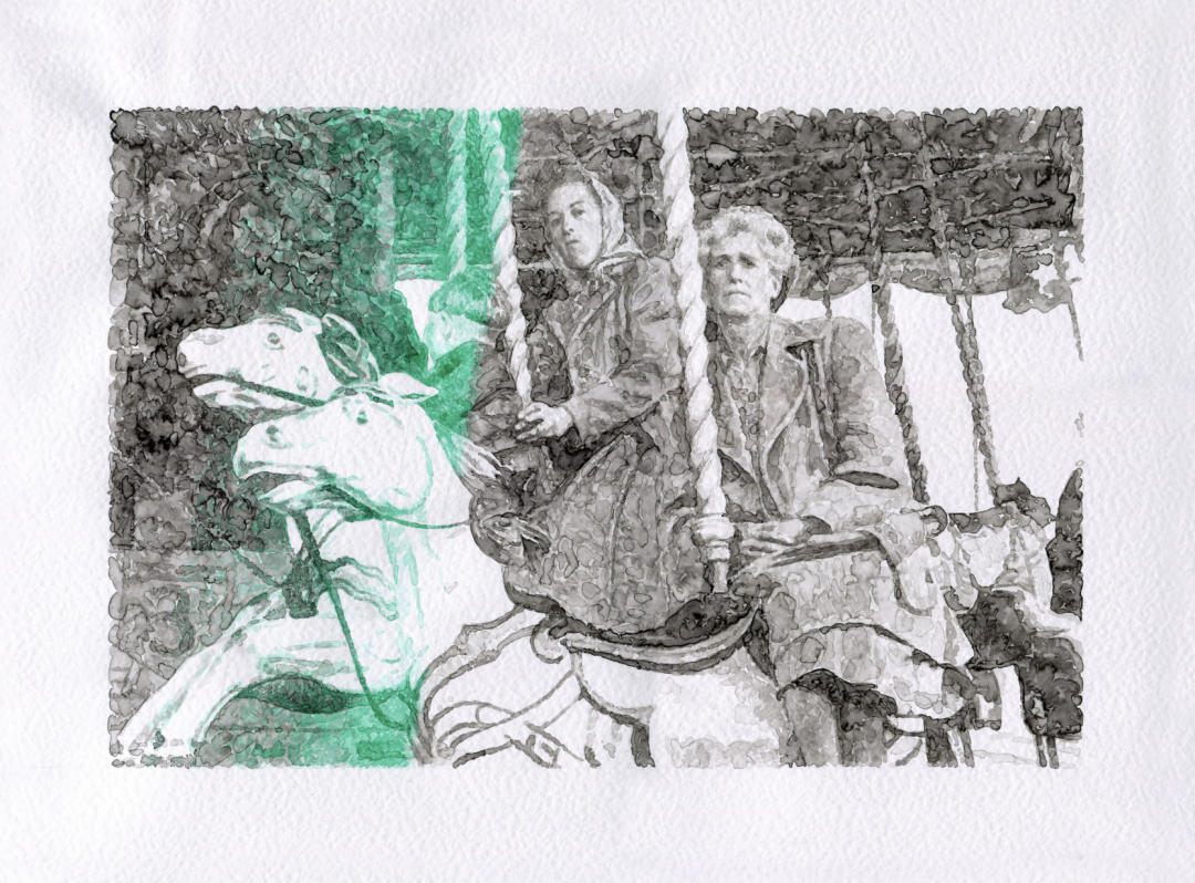 Керим Рагимов. «Серия «Ярмарка страха». #24». Marina Gisich Gallery Бумага, тушь, акрил, 39 × 28 см. В раме, 72х72 см. 2014